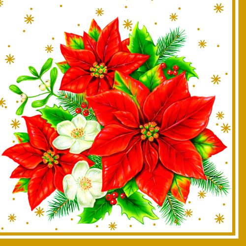 Maki ubrousky v�no�n� 3vrstv� 33 x 33 cm 20 ks - Poinsettia Bouquet White