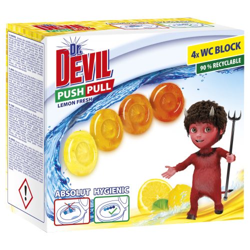 Dr. Devil WC Push Pull Gel Lemon Fresh WC blok bez ko��ku, 4 � 20 g Dr. Devil WC Push Pull Gel Lemon Fresh WC blok bez ko��ku, 4 � 20 g